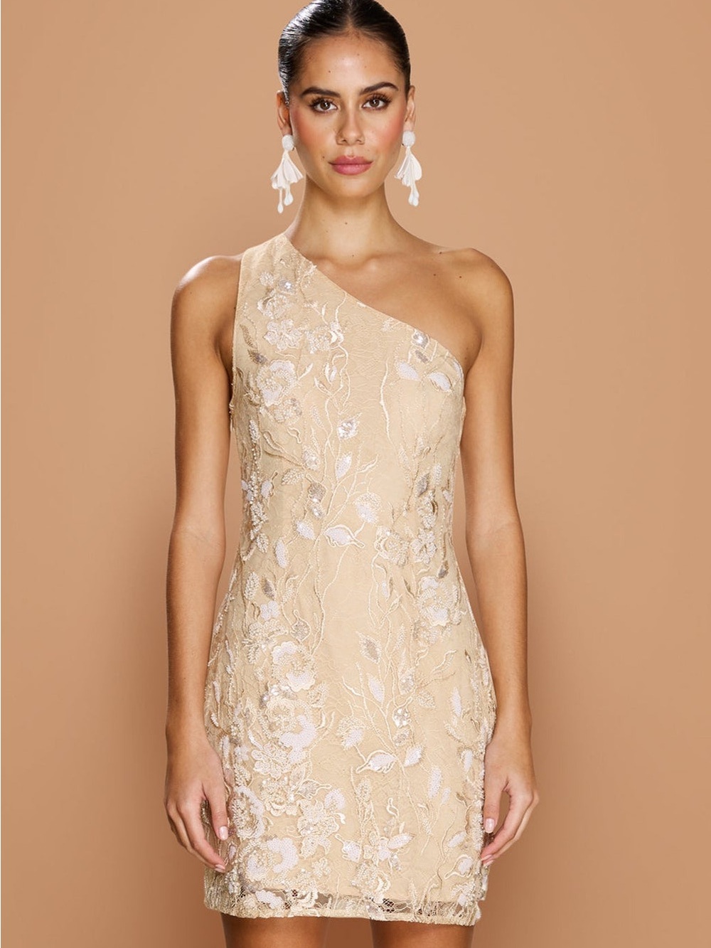 Sonya Moda Maysa Lace Beaded One-Shoulder Dress NWT size XS